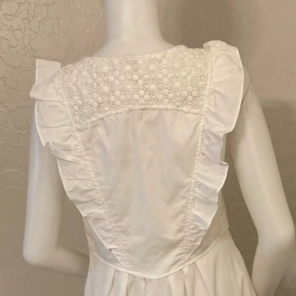 Free People Women Half Moon Crochet Ruffle Embroidered Dress In White Sz Large